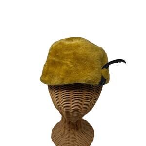 VTG 50s Selene Duchess Fur Italy Wool Felt Pill Box Hat Schiaparelli Paris Gold